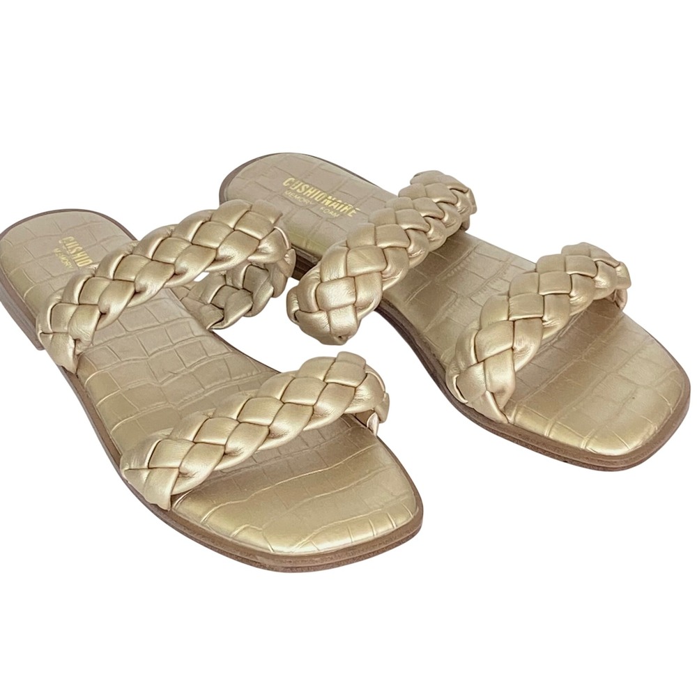 Cushionaire Vicki Gold Braided Slide Sandals Womens 7M Memory Foam Champagne
